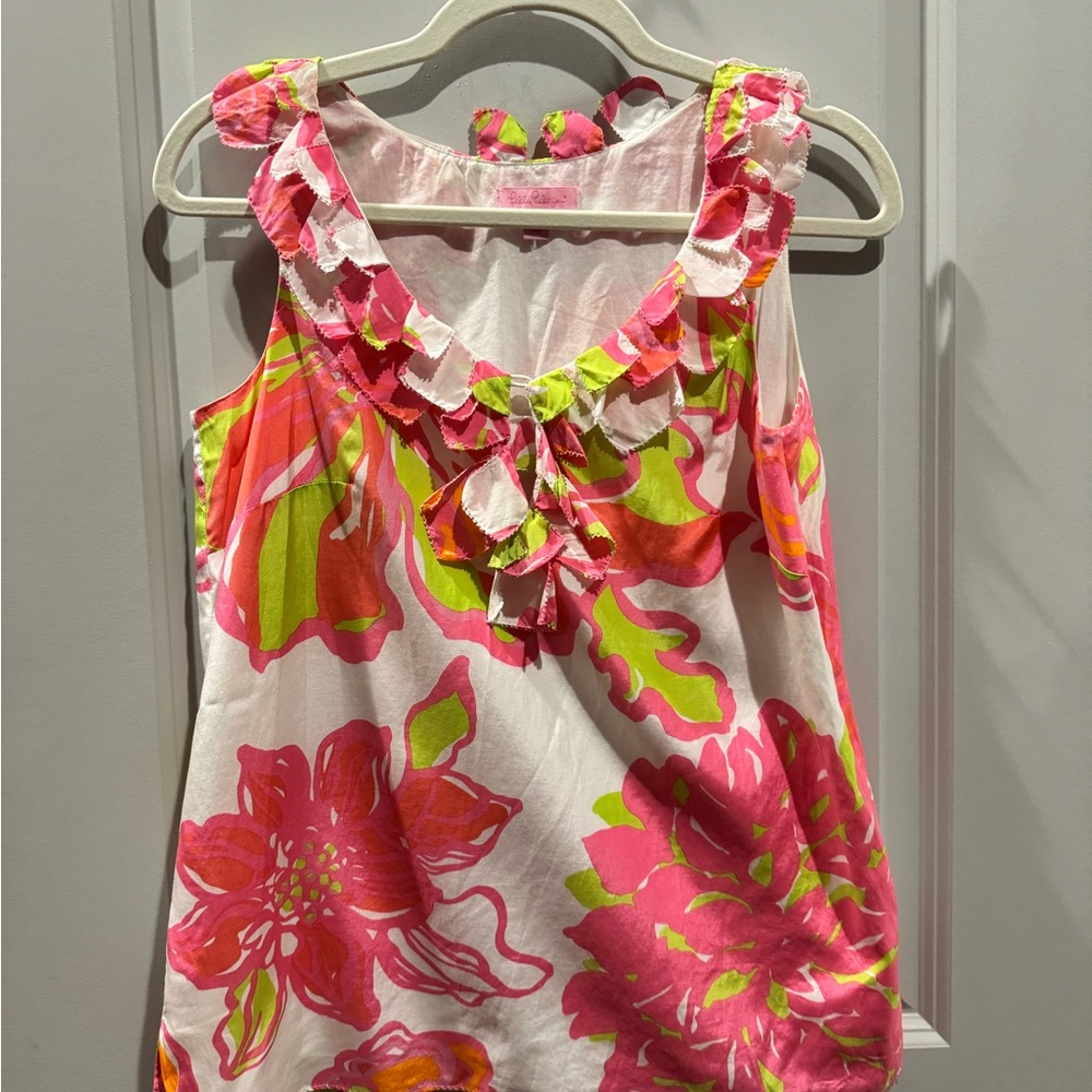 Floral Sleeveless Top with Ruffle Neckline